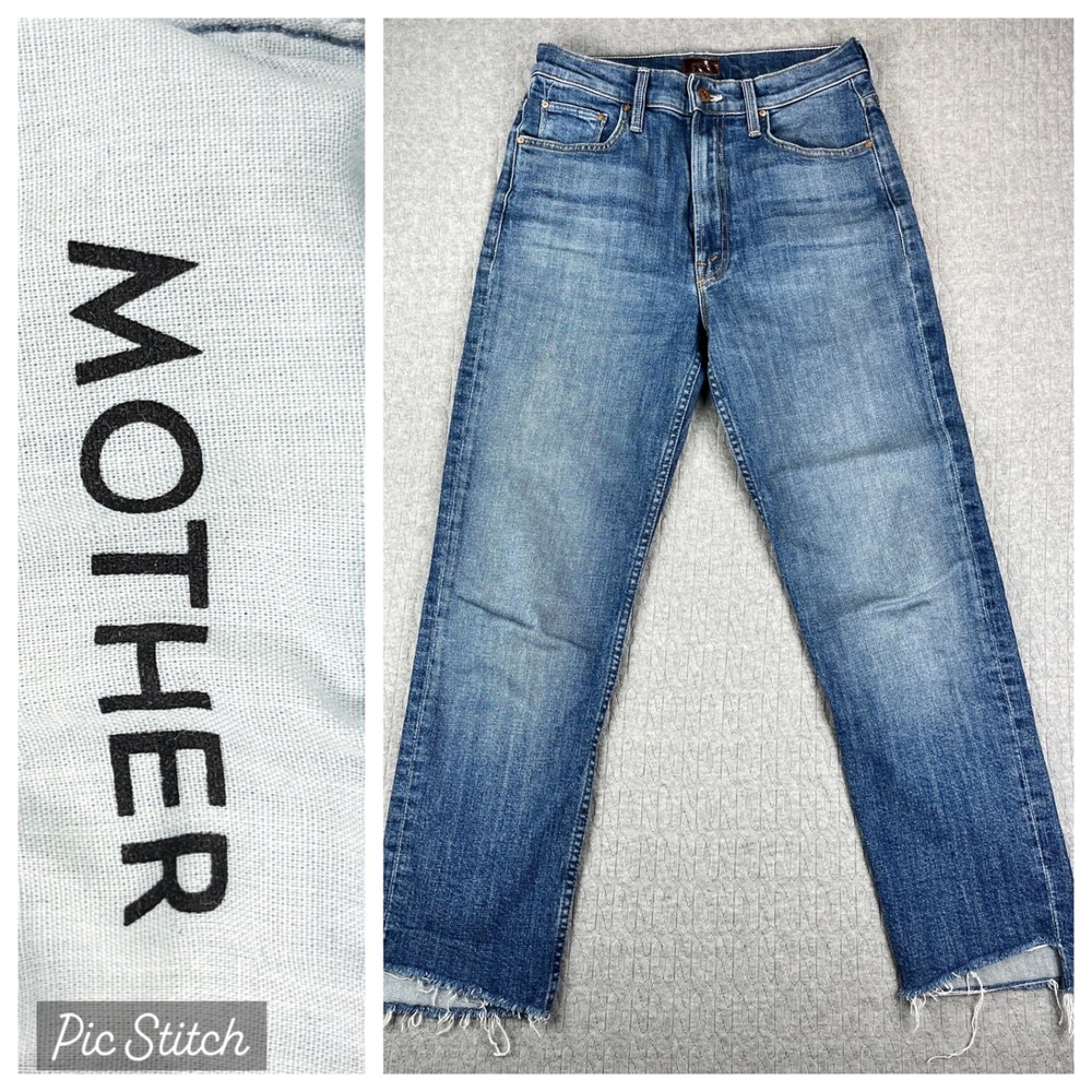 Mother High‎ Waisted Rider Ankle Step Fray Jeans Womens 26X27 Blue medium wash
